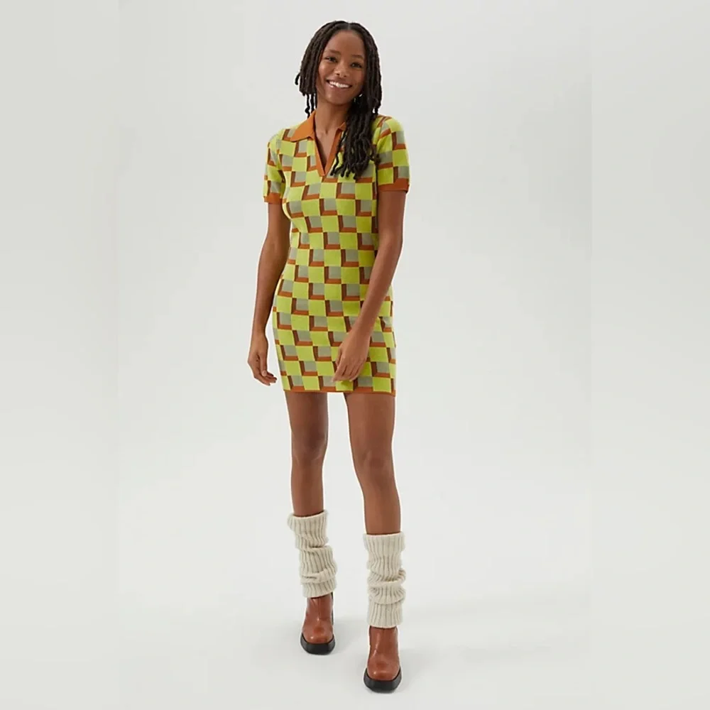 Another Girl Women's Retro Artsy Vintage Check Knit Mod Polo Dress size S - Picture 1 of 9